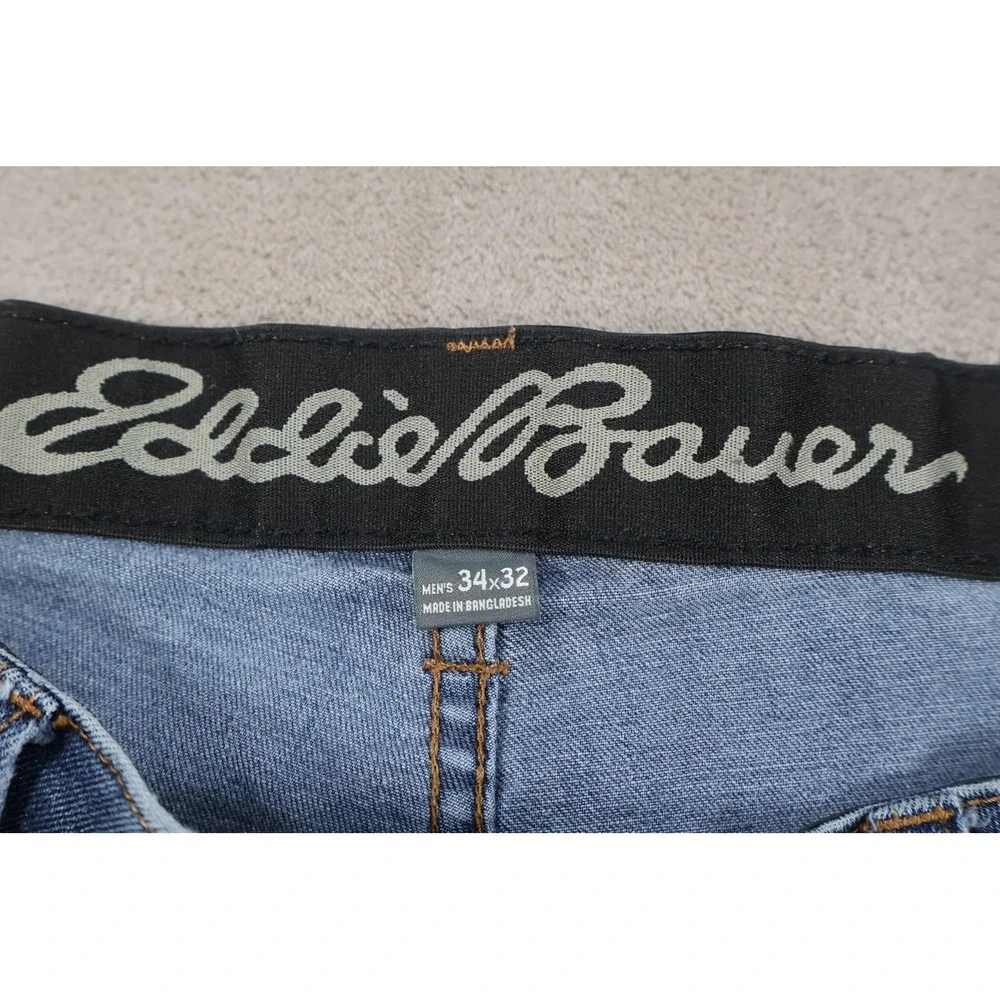 Eddie Bauer Jeans Mens 34x32 Blue Medium Wash Straight‎ Leg Denim Distressed